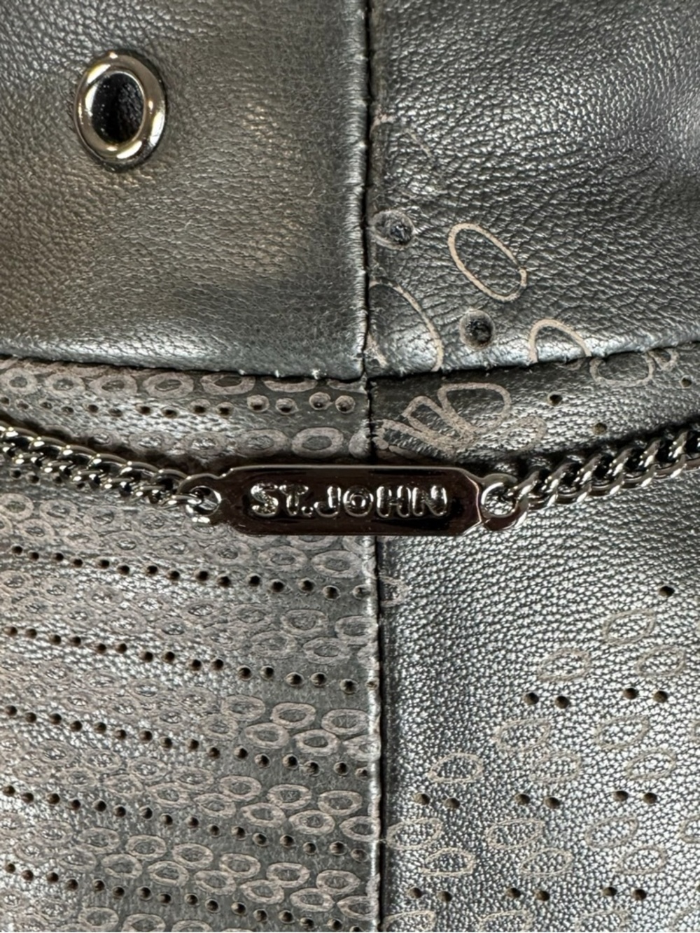 St. John Sport Black Structured Leather Studded Grommet Jacket Size S - Picture 6 of 11